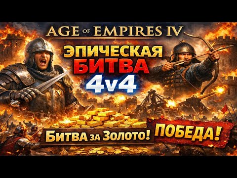 Видео: Age of Empires IV — Эпическая битва 4v4 за золото в центре | Победа после адской войны