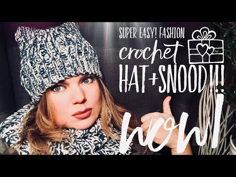 Видео: Вяжем ШАПОЧКУ С УШКАМИ КРЮЧКОМ РЕЗИНКОЙ / RIBBING CROCHET HAT & SNOOD