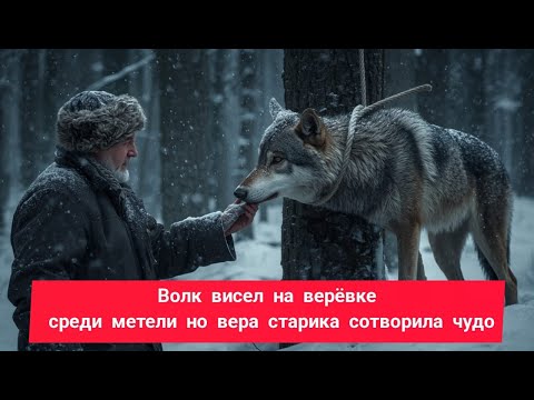 Видео: Волк висел на верёвке среди метели — но вера старика сотворила чудо