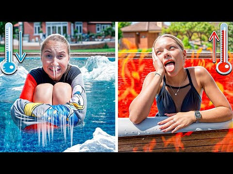 Видео: ГОРЕЩ срещу СТУДЕН БАСЕЙН! Предизвикателство за тийнейджъри | Кити срещу Флора