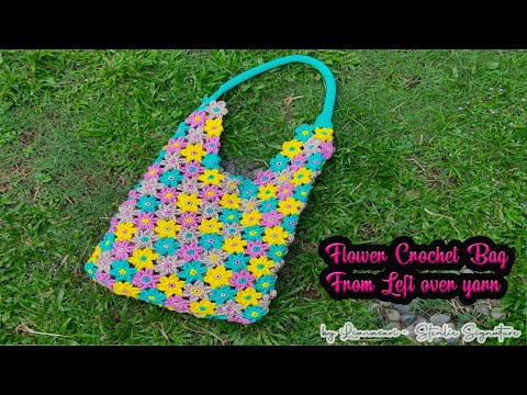 Видео: Красивая цветочная сумка крючком из остатков пряжи