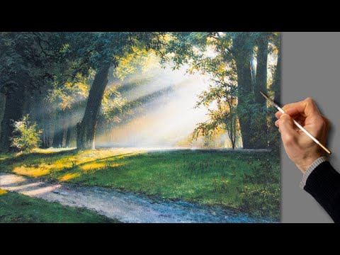 Видео: Живопись акрилом - летний пейзаж. Уроки рисования. Искусство. Красивая картина. Хобби