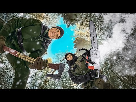 Видео: ВЫЖИВАНИЕ В ЛЕСУ ЗИМОЙ - ТОПОР против БЕНЗОПИЛЫ | ДОБЫТЬ ОГОНЬ, ДРОВА, УКРЫТИЕ В - 20 | ЖИЗНЬ В ЛЕСУ