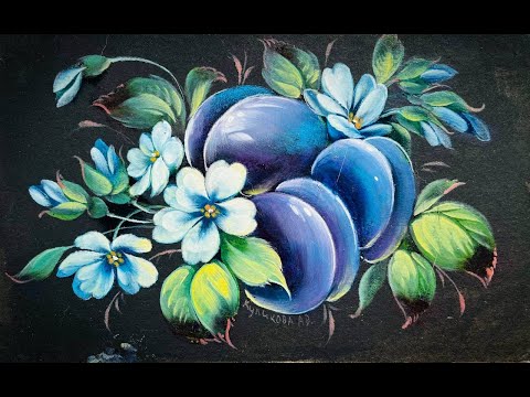 Видео: Видеоурок: рисуем СЛИВУ с цветами маслом в технике Жостово. Прописка.