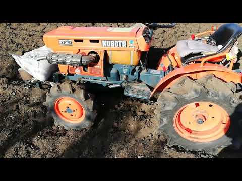 Видео: Вспашка огорода японским минитрактором kubota b7001