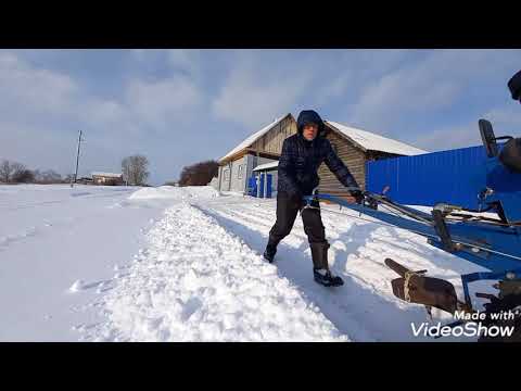 Видео: Чищу снег мотоблоком Скаут GS 15DE.