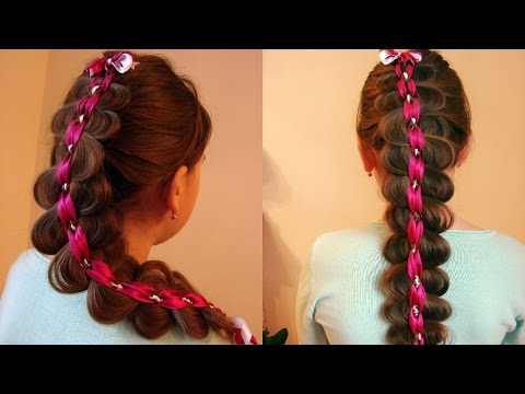 Видео: Коса Цепочка с центральной косичкой. Причёска в школу. Trenza moderna. Видео-урок