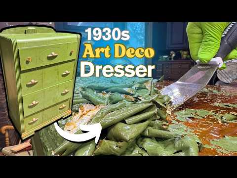 Видео: Эпизод 140. СУПЕР НАХОДКА МЕБЕЛИ В АМБАРНЕ: Реставрация ужасно расписанного комода в стиле ар-дек...