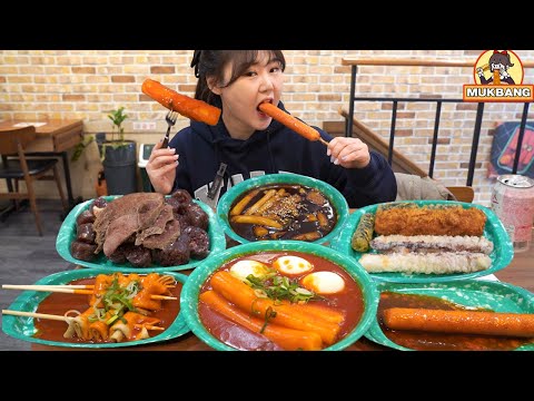 Видео: Мукбанг😋Соус из черной фасоли Токпокки, отварная печень, жареный кальмар и т. д. 🍢