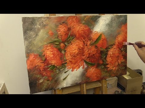Видео: Оранжевые хризантемы.  Живопись маслом. Orange chrysanthemum. Как написать хризантемы.