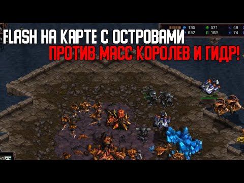 Видео: Старкрафт Т VS Z Flash На карте с островами против 2х пачек королев!