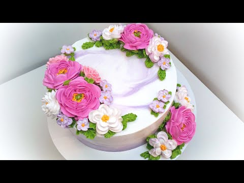 Видео: Торт с Пионами и белыми цветами(крем БЗК). /Cake with Peonies and white flowers(protein custard).