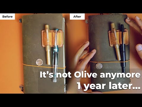 Видео: Мой блокнот Olive Traveler потемнел? | Обзор патины за 1 год