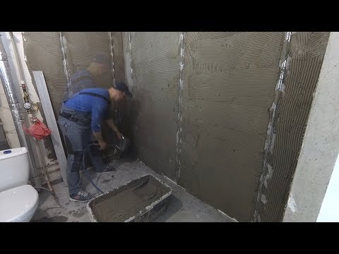 Видео: Штукатурка санузла от А до Я.  Все этапы.  Угол 90 градусов.