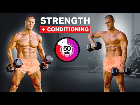 Видео: 50-минутная тренировка с гантелями на всё тело 🔥 Сила + Кондиционирование дома