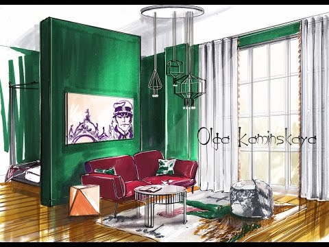 Видео: Скетч комнаты маркерами. Рисуем интерьер с помощью Adobe Photoshop. a sketch of the room markers