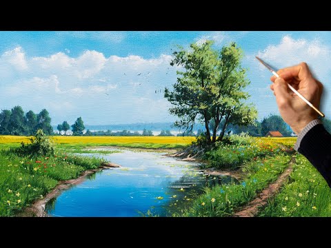 Видео: Прекрасный летний день. Живопись акрилом. Рисования. Искусство. Картина. Хобби.