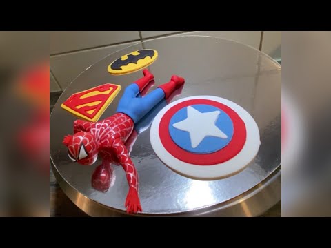 Видео: Человек паук из мастики. Эмблемы Бетмана, Супермена и Капитана Америка. #Бетман #СуперМен #торт