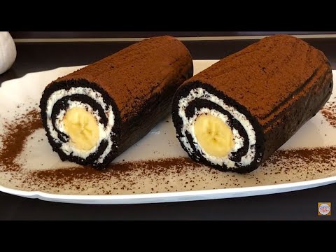 Видео: Любимый БИСКВИТНЫЙ РУЛЕТ с БАНАНОМ моей Мамы !!!  Готовим БЕЗ МУКИ !!!