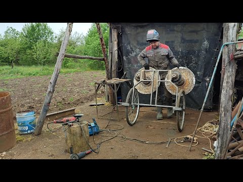Видео: Самодельная роторная газонокосилка с двигателем от мотоблока, 1 часть.