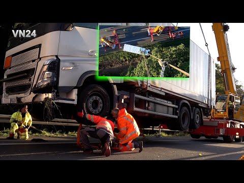 Видео: VN24 - Часть 3/3 - ДТП с участием грузовика на трассе А2 - Эвакуация грузовика краном