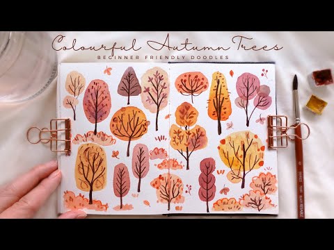 Видео: Красочные осенние деревья: акварельные рисунки для начинающих