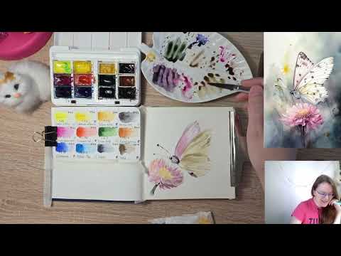 Видео: Бабочка. Акварельный марафон AllaPetrenko_art. Работа 3.