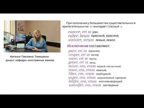 Видео: Тимошенко Н.П. Латинский язык. Второе склонение существительных и прилагательных