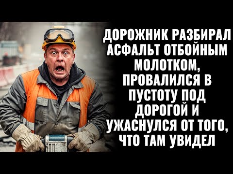 Видео: Дорожник разбирал асфальт отбойником провалился в пустоту под дорогой и замер от того что там увидел