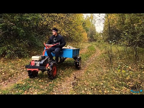 Видео: НА МОТОБЛОКЕ 🔥за дровами🔥. ПОКАТУШКИ. По осеннему саду. ON THE MOTOR-BLOCK "for firewood". ROLLERS.