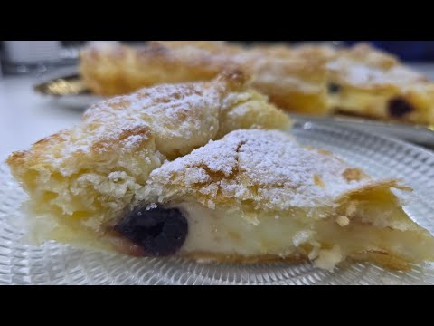Видео: Torta di pasta sfoglia con crema e amarene/ Торта от бутер тесто,крем и вишни