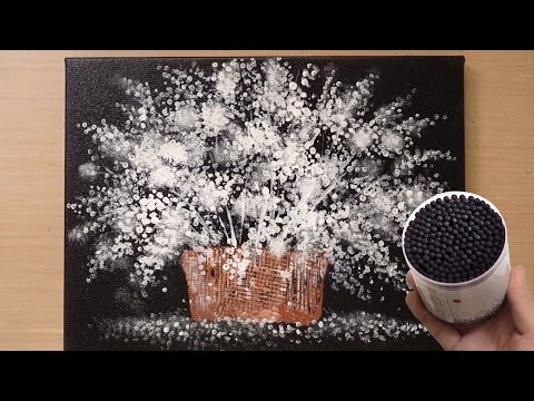 Видео: Живопись гипсофилы для начинающих / Техника рисования черным ватным тампоном / Легкое творчество