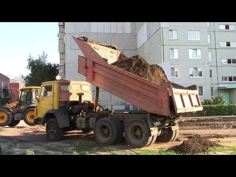 Видео: Работа строительной техники Камаз 55111 и экскваватор JCB