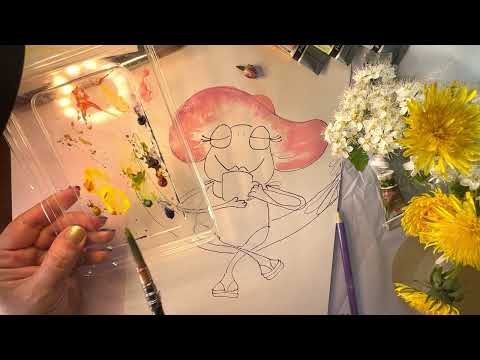 Видео: Лягушка в отпуске. Акварель. Лето. Рисовать легко