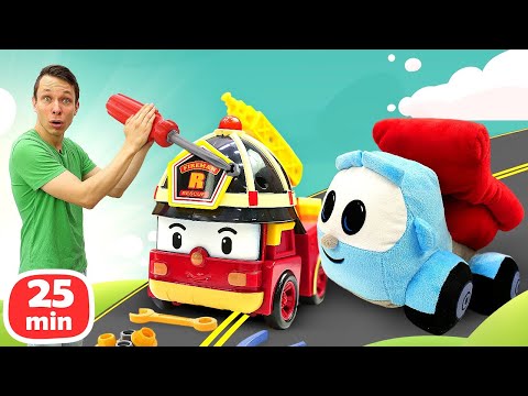 Видео: Грузовичок Лева и его друзья Робокары играют в строителей. Строим, чиним и веселимся вместе!