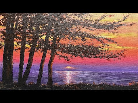 Видео: Как рисовать Закат Акрилом. How to paint the sunset with acrylic.