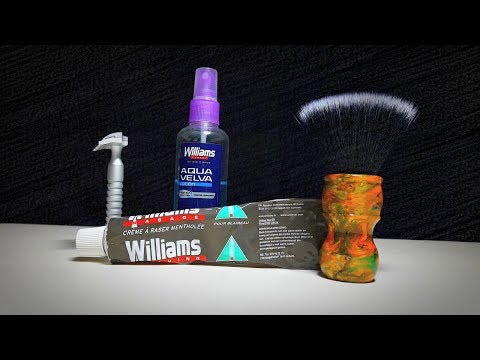 Видео: Бритье. Крем Williams, станок RazoRock Hawk V2, DScosmetic flat top, Williams Aqua Velva, Feather