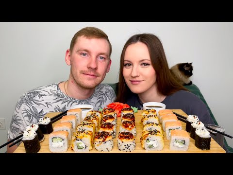 Видео: МУКБАНГ РОЛЛЫ СУШИ MUKBANG SUSHI ROLLS