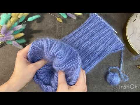 Видео: Шапочка из мохера, спицами, резинка 2*2 см.