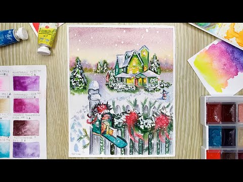 Видео: Как нарисовать зиму акварелью. Акварель для начинающих
