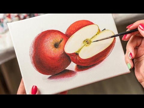 Видео: Несколько красных яблок  - Рисование акрилом / Homemade Illustration (4k)