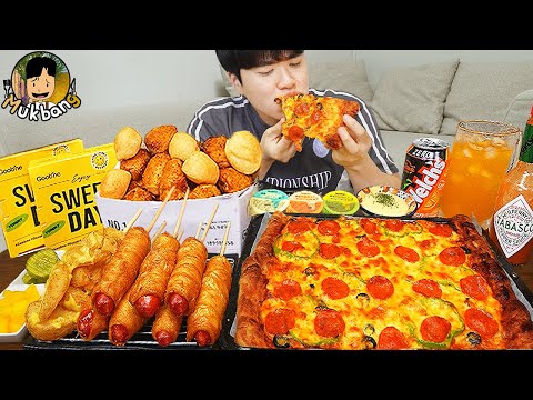 Видео: ASMR MUKBANG | Хрустящая жареная курица с перцем, Чикаго Пицца, хот-дог рецепт ! принимать пищу