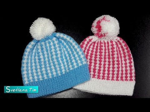 Видео: Как связать шапочку для детей спицами от 0 месяцев до 5 лет. Детская шапочка # 555