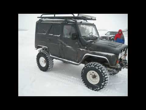 Видео: Уаз с мотором газ 53 и Газ 69 с мотором ивеко дизель топчут снег