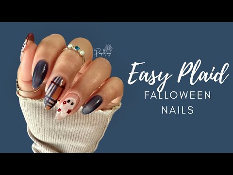 Видео: Осень встречает Хэллоуин | Гелевый нейл-арт на осень с клетчатым и цветочным принтом Ghostie