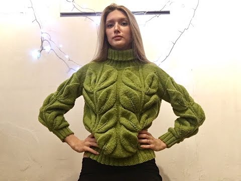 Видео: Зеленый свитер "Листья на ветке" МК 7
