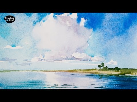 Видео: Рисуем акварелью: Пейзаж с облаком — kalachevaschool.ru