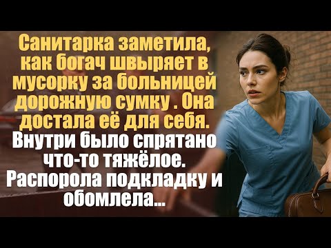Видео: Санитарка заметила, как богач швыряет в мусорку за больницей дорожную сумку . Она достала её...