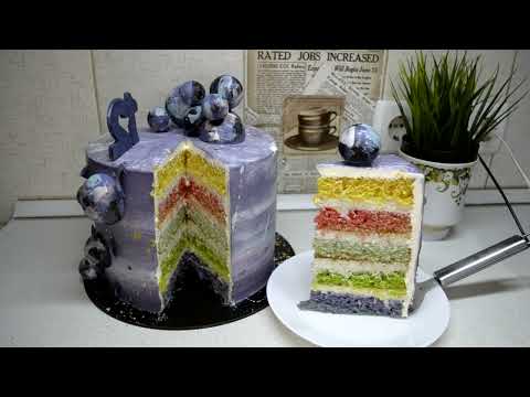 Видео: Радужный торт с банановым кремом