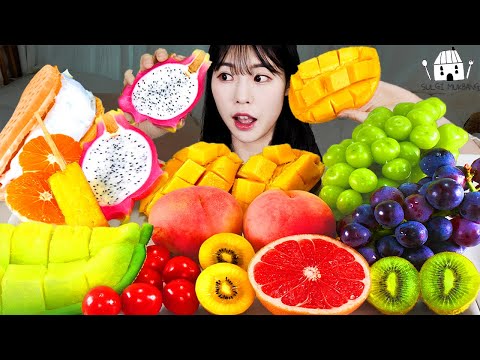 Видео: ASMR MUKBANG|Свежие сливочные вафли и различные фрукты (персик, мушкет Shine, манго, драконий фрукт)